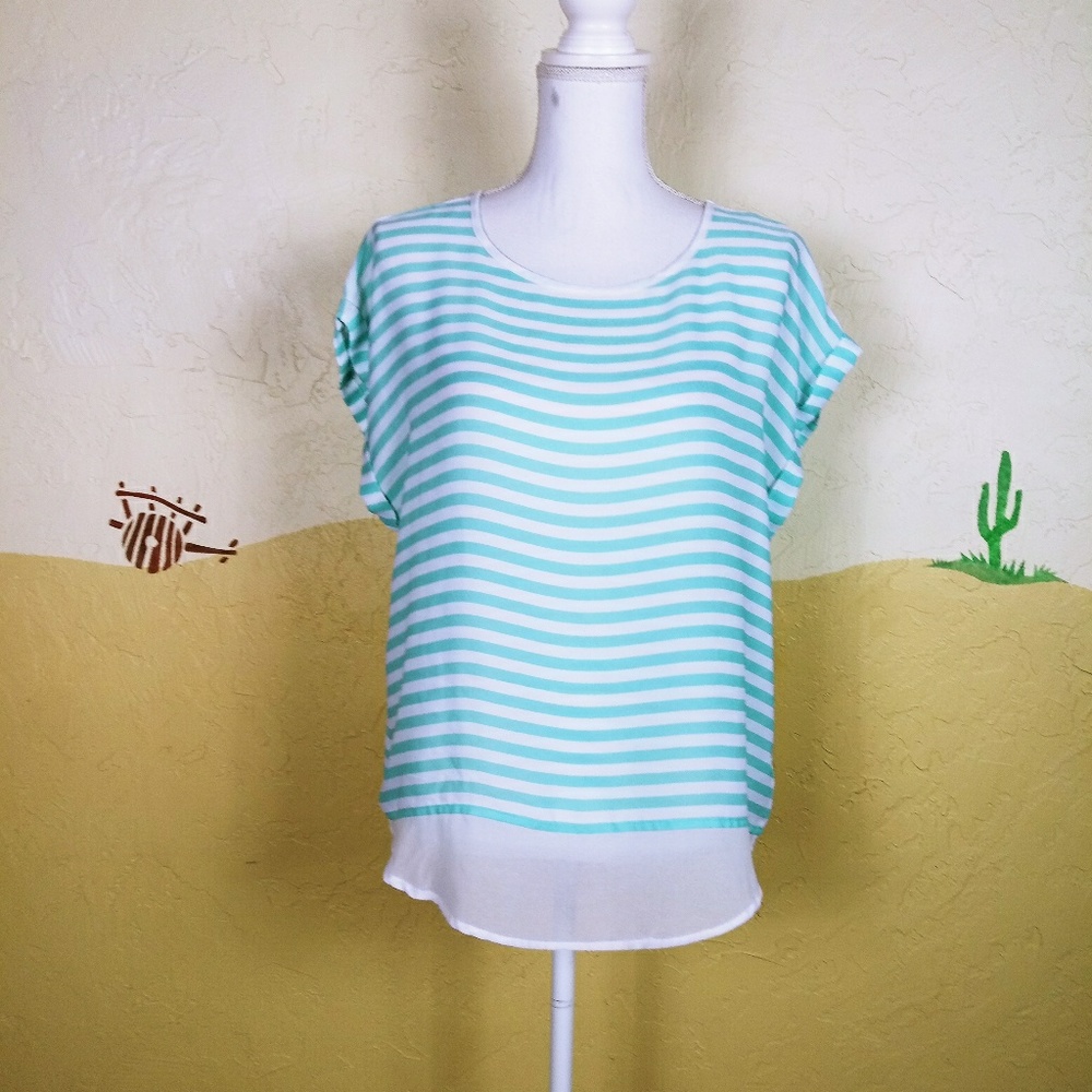 A.N.A Womens Size Medium Sheer Off-White Teal